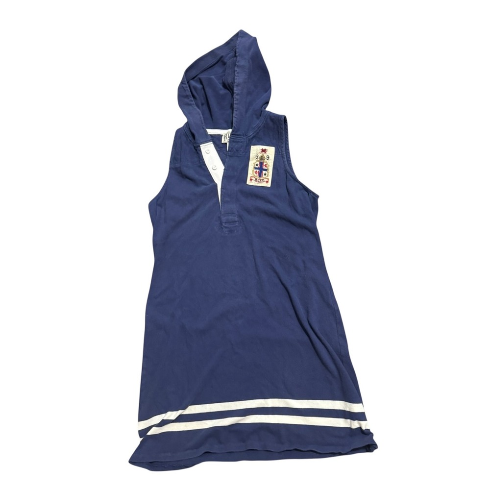 Rugby Ralph Lauren Navy Blue Sleeveless Hoodie Dress RLFC Crest 2004 LG y2k prep